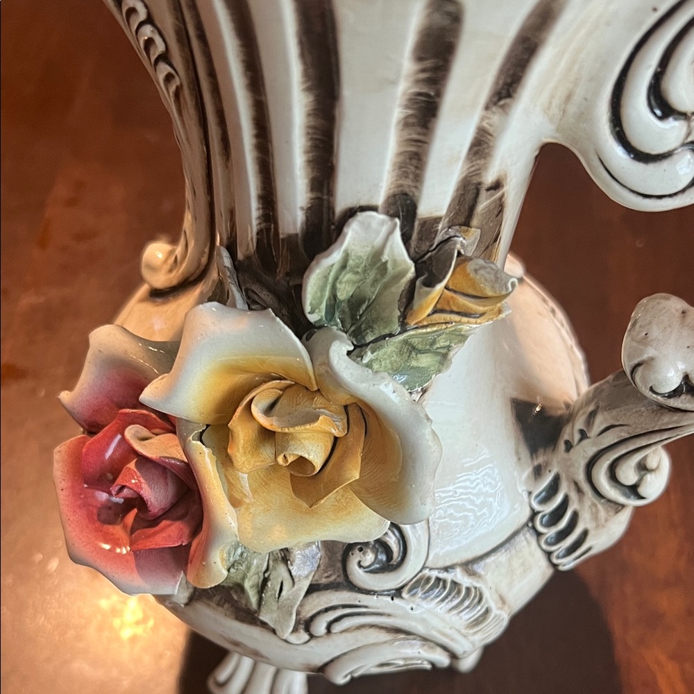 *******SOLD*********Capodimonte Floral Ceramic Pitcher with Roses - Picture 4 of 5